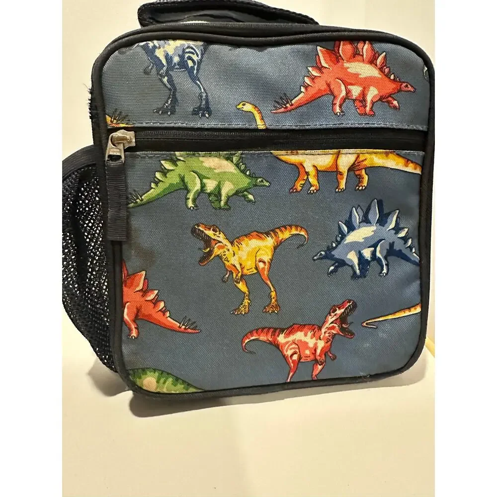 Pottery Barn kids book bag and matching lunchbox Dinosaurs rainbow multi color